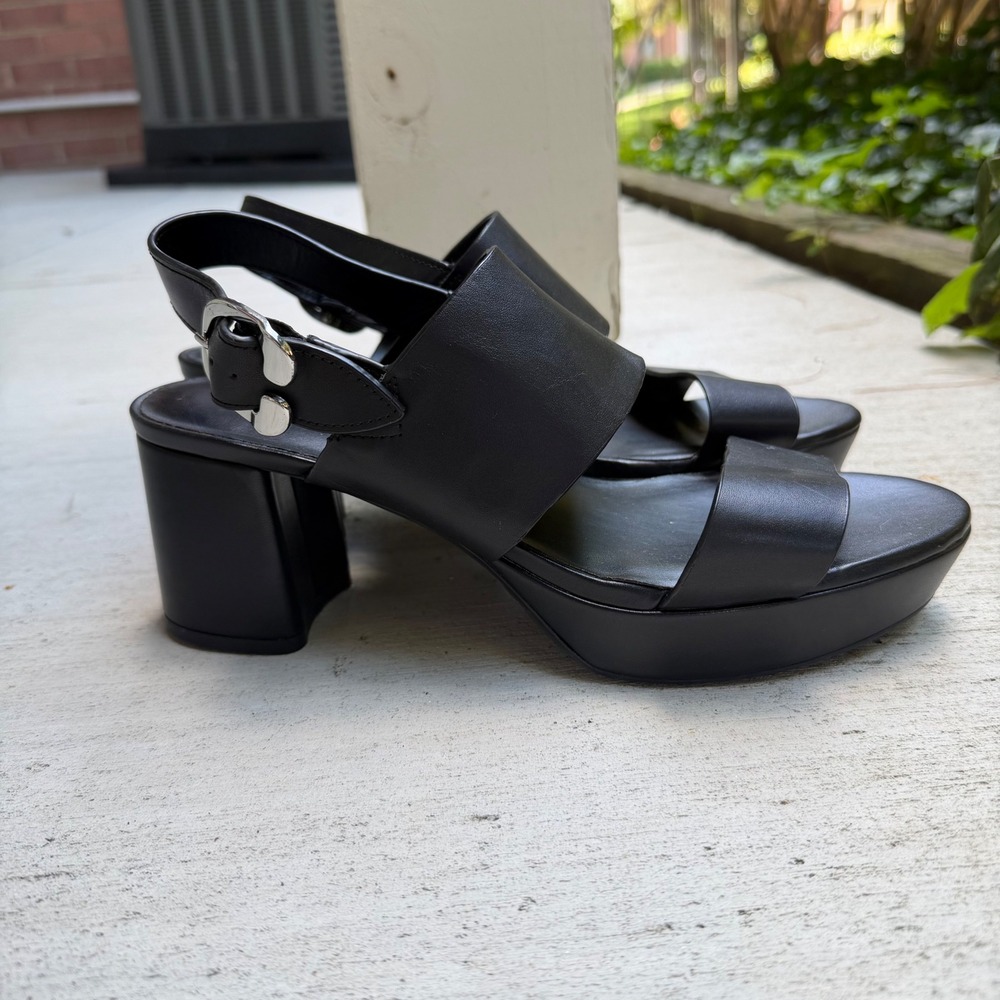 Aerosoles Carimma camera Black Leather Platform Chunky Heels Sandal Women 10